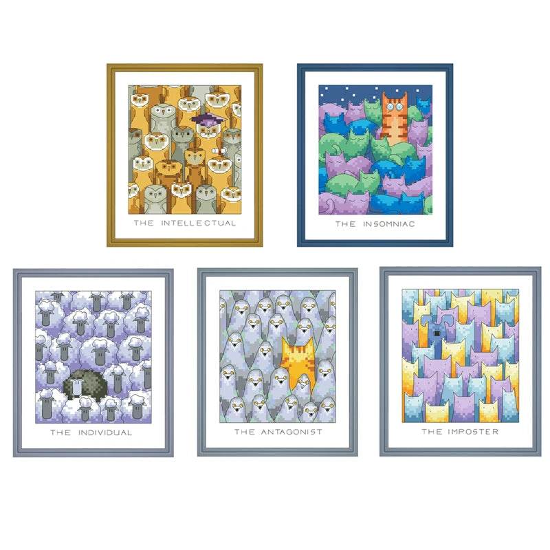 Imposter Insomniac Cartoon Cross Stitch Kit - 18ct & 14ct Cotton Thread Embroidery DIY Handmade Needlework - ToylandEU