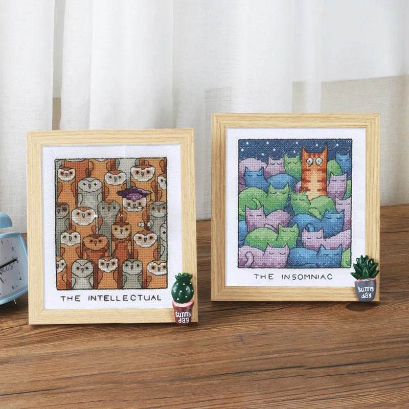 Imposter Insomniac Cartoon Cross Stitch Kit - 18ct & 14ct Cotton Thread Embroidery DIY Handmade Needlework - ToylandEU