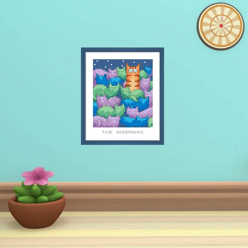 Imposter Insomniac Cartoon Cross Stitch Kit - 18ct & 14ct Cotton Thread Embroidery DIY Handmade Needlework - ToylandEU