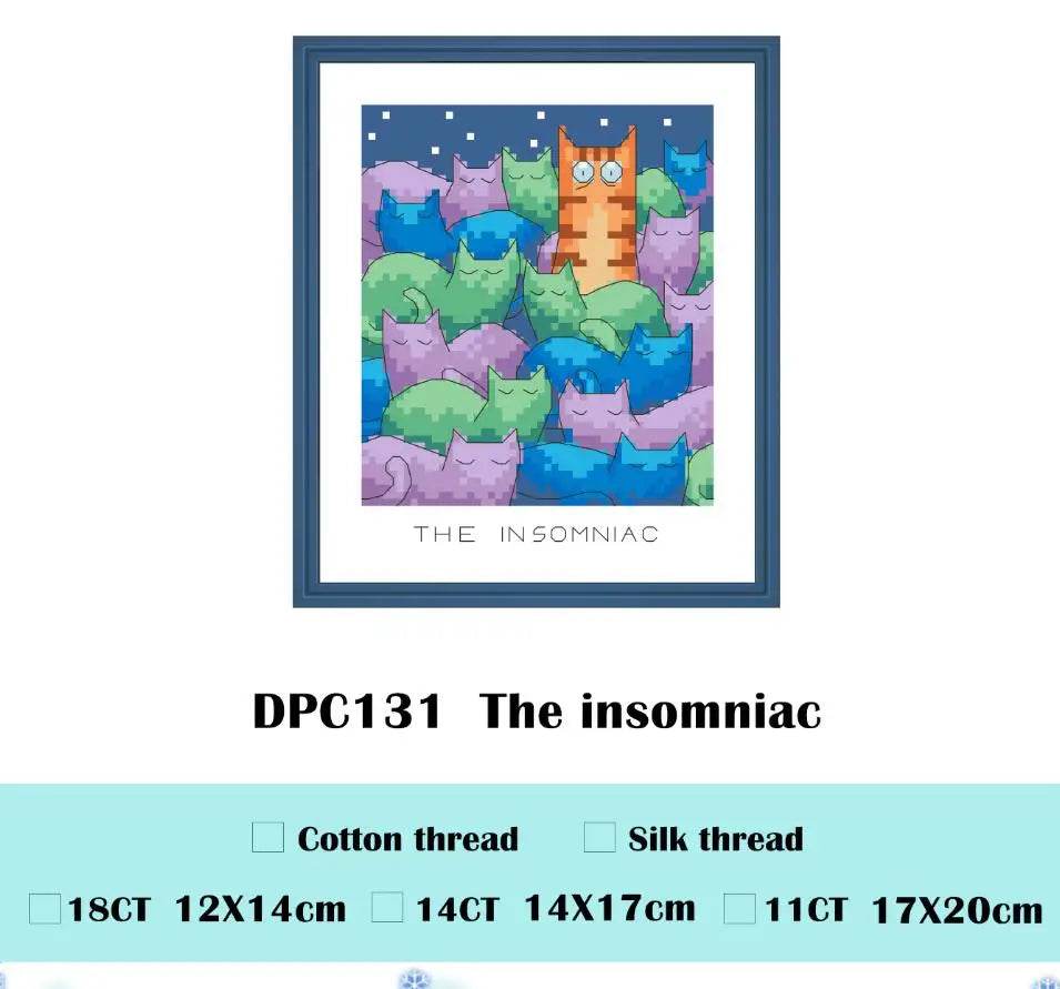 Imposter Insomniac Cartoon Cross Stitch Kit - 18ct & 14ct Cotton Thread Embroidery DIY Handmade Needlework - ToylandEU