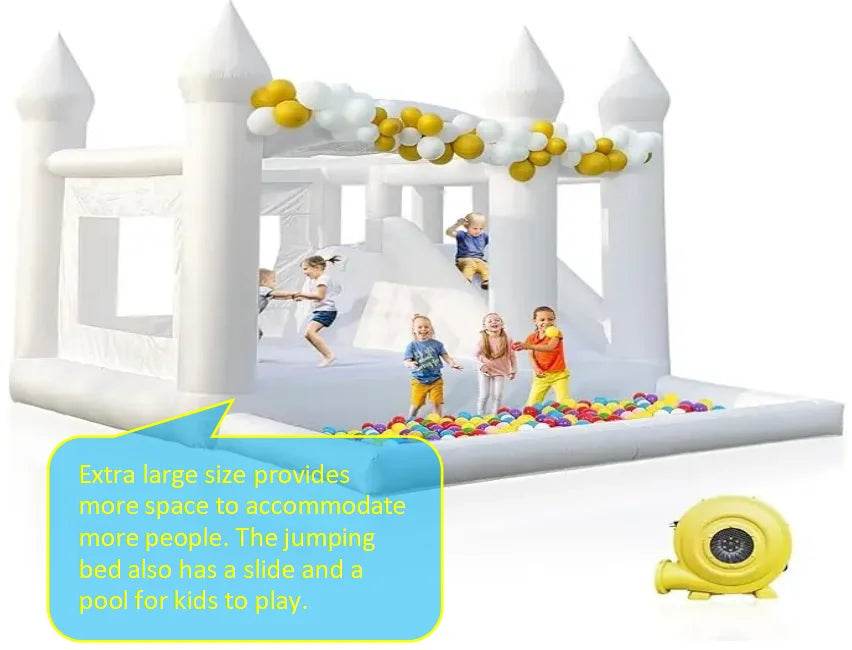 In Stock Large White Bounce House Slide Ball Pit Trampoline - ToylandEU