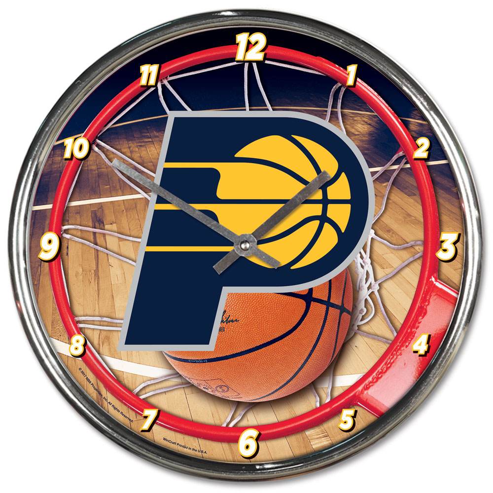 Indiana Pacers Round Wall Clock Chrome Style Vintage - ToylandEU