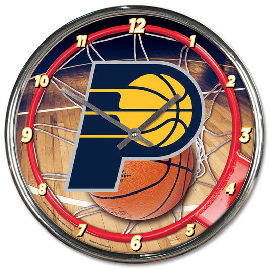 Indiana Pacers Round Wall Clock Chrome Style Vintage - ToylandEU