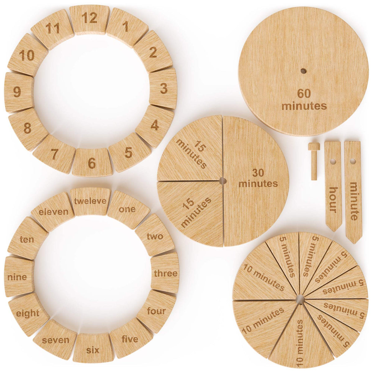 Wooden Time Blocks | Double Sided Fractions | Ages 3+ Math Learning Set