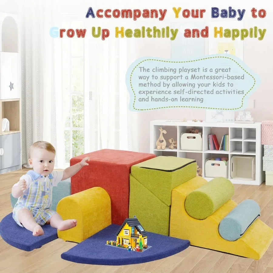 Indoor Foam Climbing Blocks Play Set With Safe Slide - ToylandEU