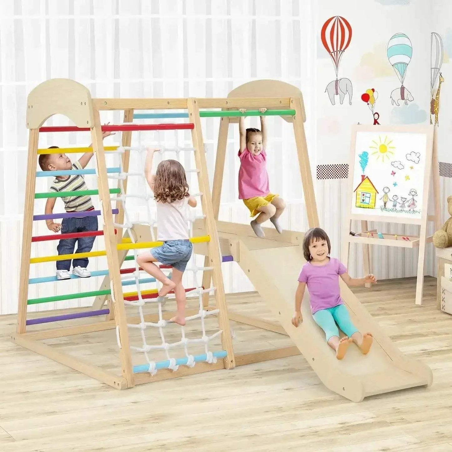 Indoor Jungle Gym Wooden Climber 6 In 1 Playground - ToylandEU