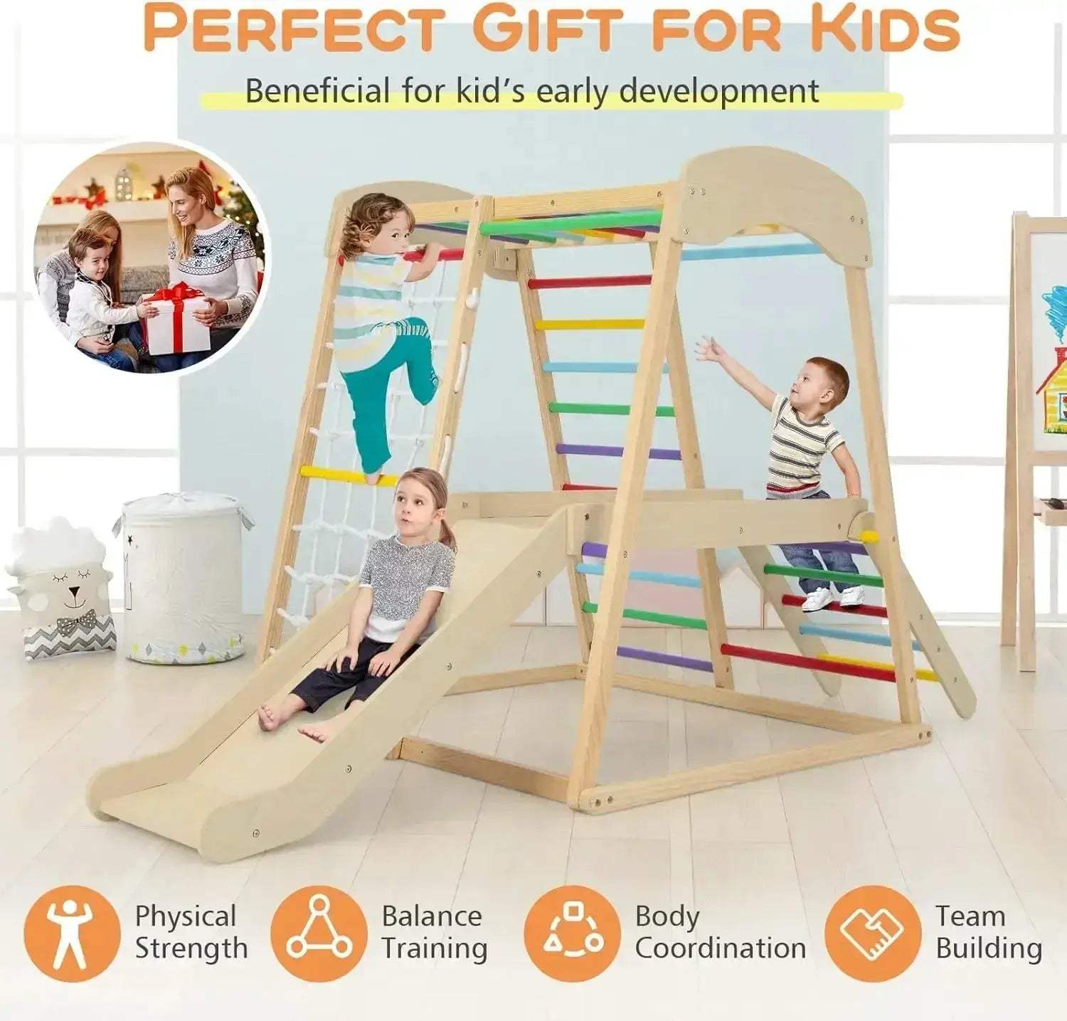 Indoor Jungle Gym Wooden Climber 6 In 1 Playground - ToylandEU