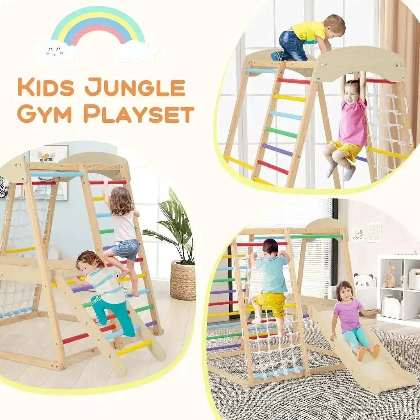 Indoor Jungle Gym Wooden Climber 6 In 1 Playground - ToylandEU