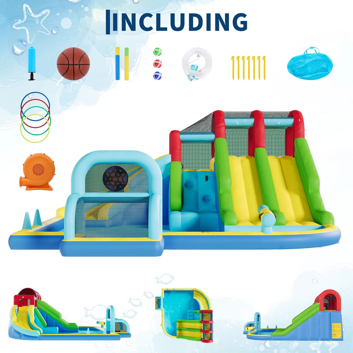 Indoor Outdoor Inflatable Bounce Castle With Three Water Slides
