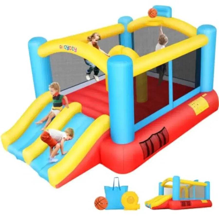 Indoor Outdoor Inflatable Bounce House With Blower And Double Slide - ToylandEU