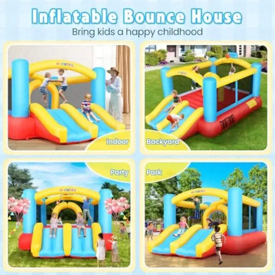Indoor Outdoor Inflatable Bounce House With Blower And Double Slide - ToylandEU