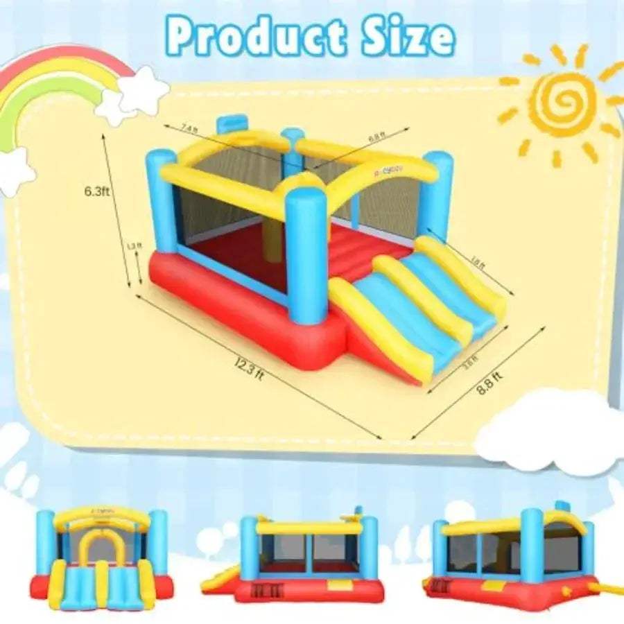 Indoor Outdoor Inflatable Bounce House With Blower And Double Slide - ToylandEU