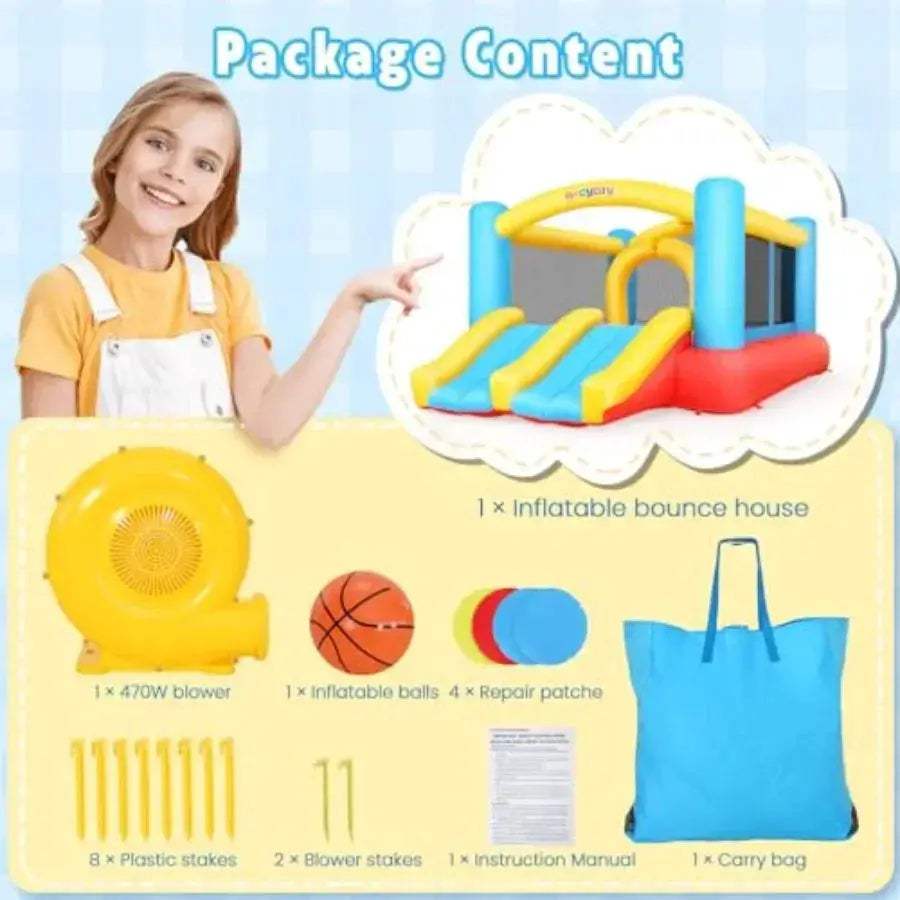 Indoor Outdoor Inflatable Bounce House With Blower And Double Slide - ToylandEU