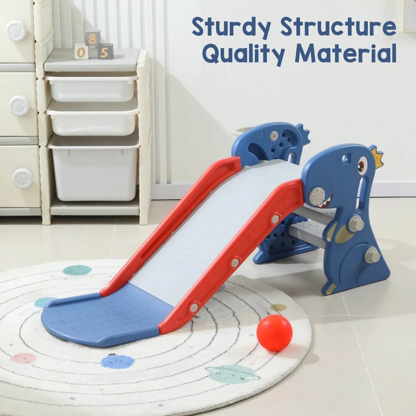 Indoor Slide Blue Construction Multipurpose Folding Slide with Basketball Hoop for Kids 0 To 3 Years - ToylandEU