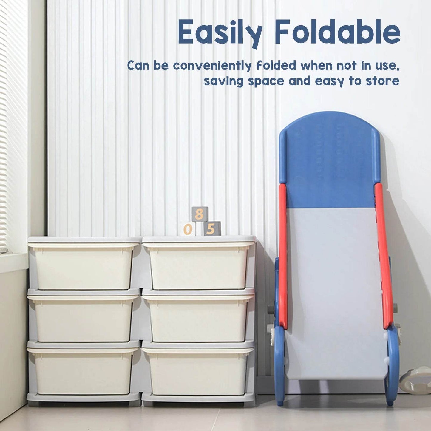 Indoor Slide Blue Construction Multipurpose Folding Slide with Basketball Hoop for Kids 0 To 3 Years - ToylandEU