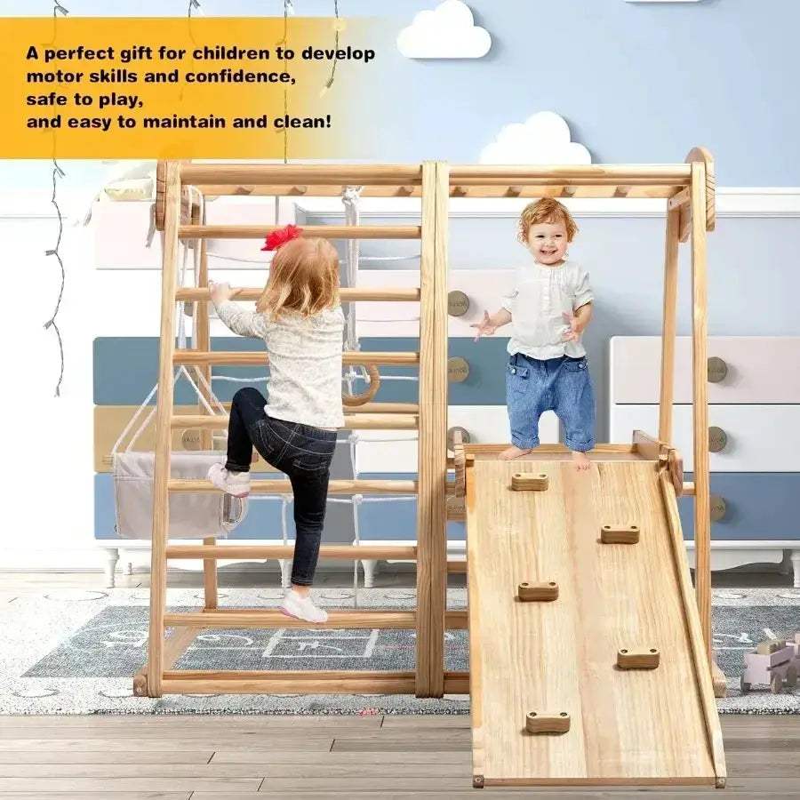 Indoor Wooden Climber Playset 8In1 Jungle Gym Montessori - ToylandEU