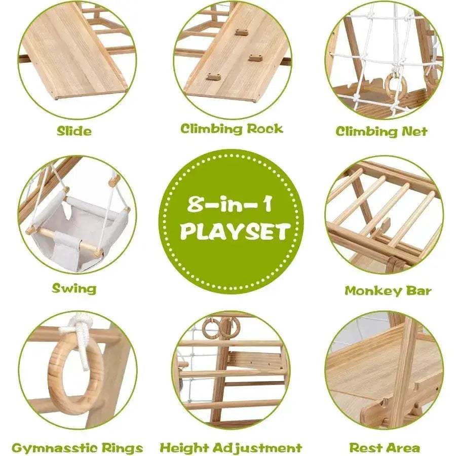 Indoor Wooden Climber Playset 8In1 Jungle Gym Montessori - ToylandEU