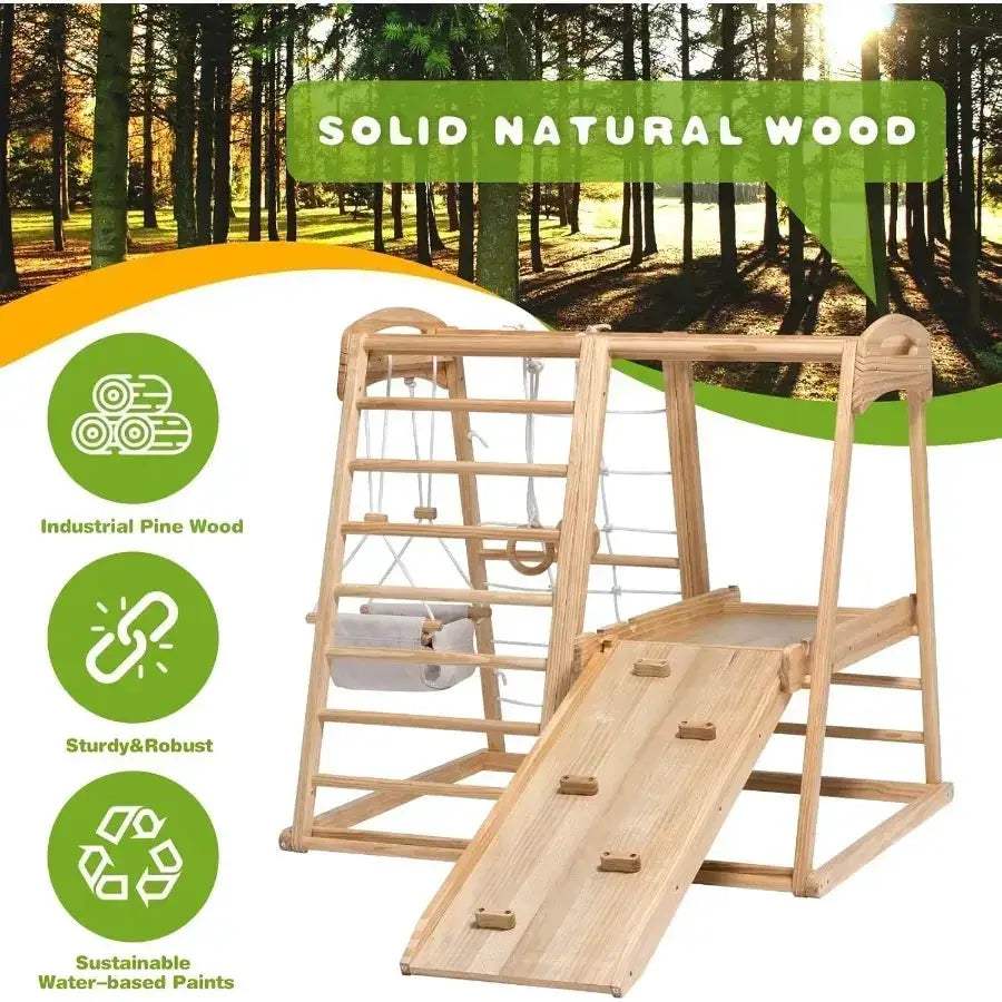 Indoor Wooden Climber Playset 8In1 Jungle Gym Montessori - ToylandEU