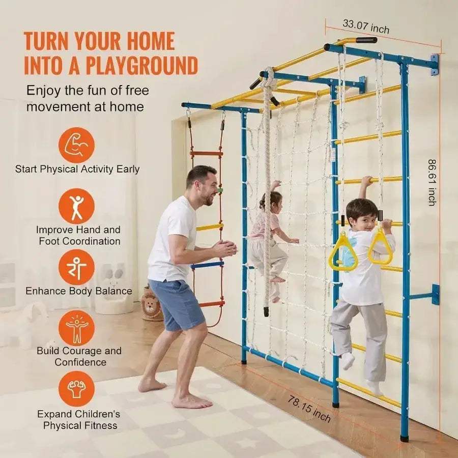 Indoor Wooden Jungle Gym 7 In 1 Climbing Playset Toddlers - ToylandEU