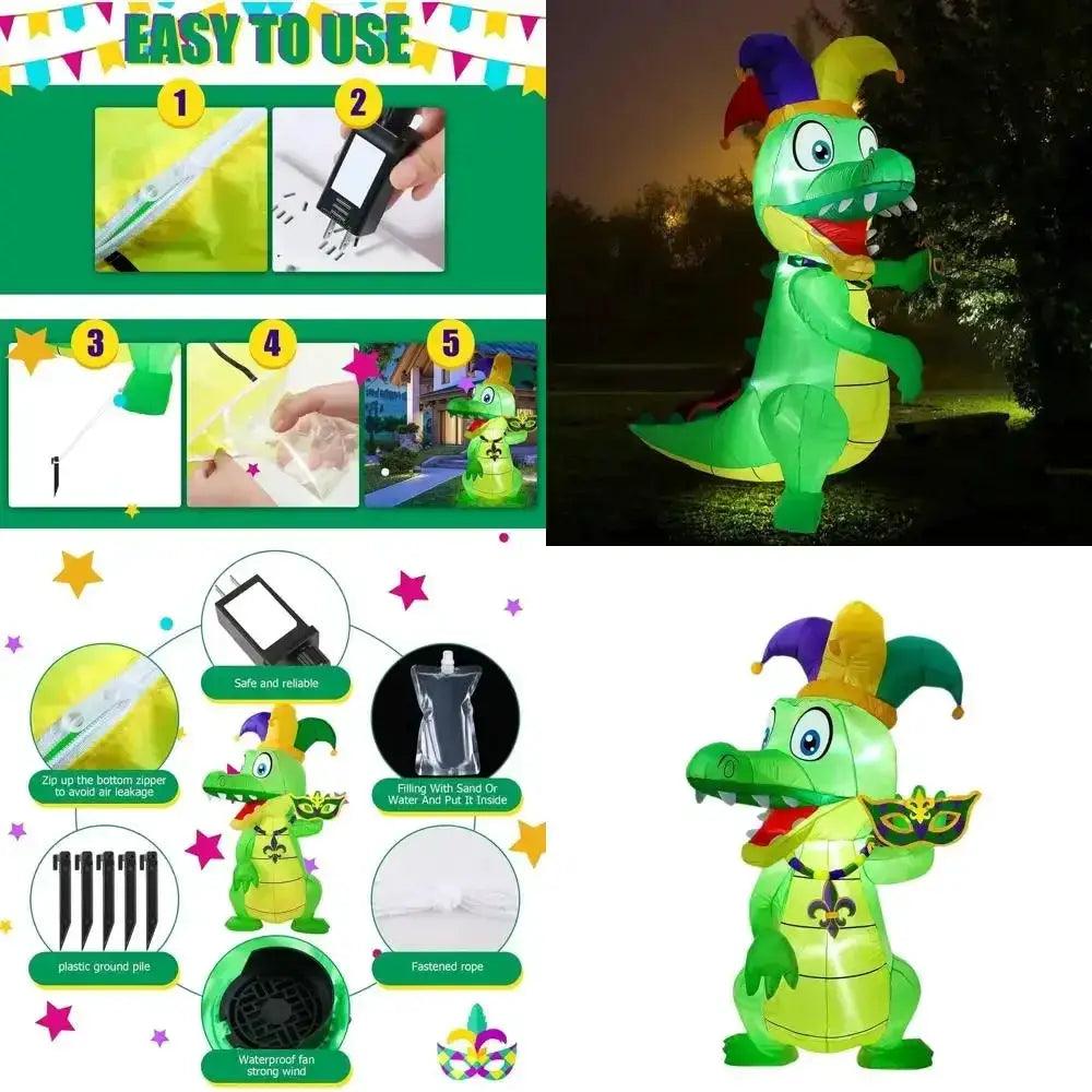  Giant 6ft Inflatable Mardi Gras Alligator With LED Lights -  ToylandEU™