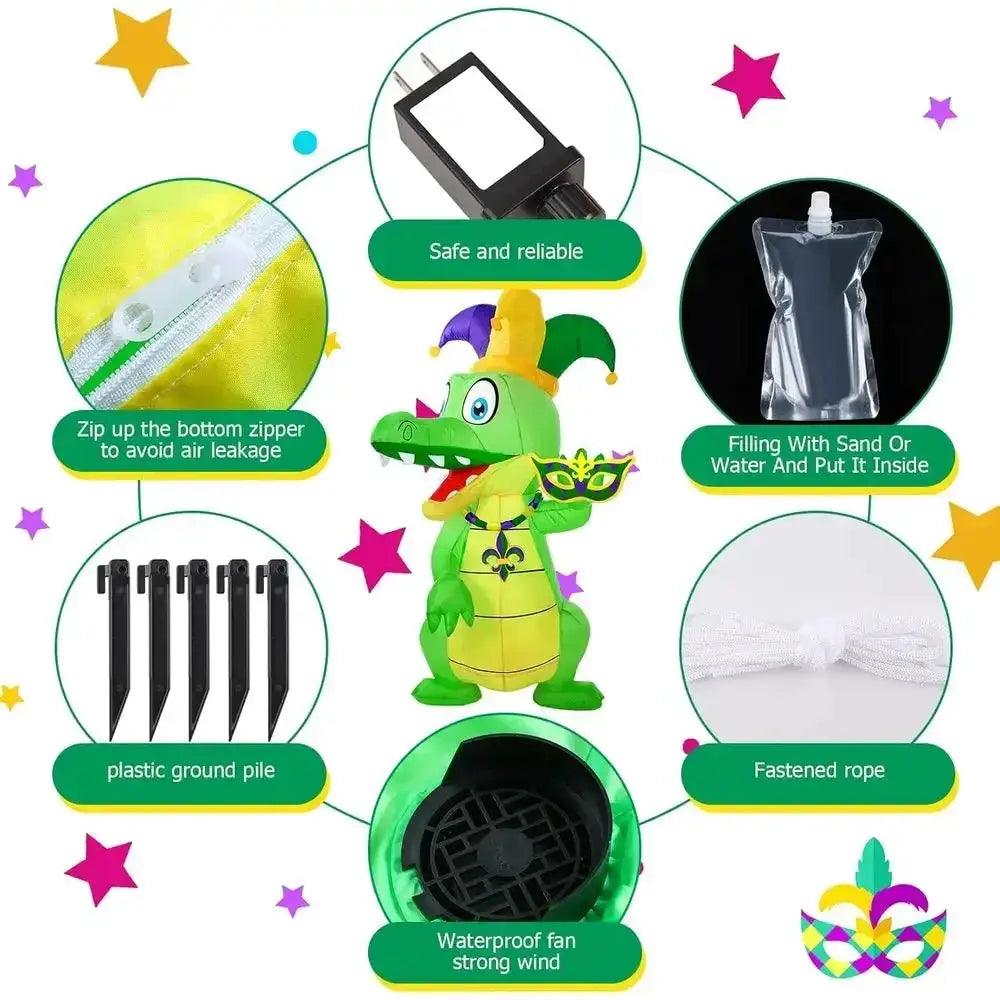  Giant 6ft Inflatable Mardi Gras Alligator With LED Lights -  ToylandEU™