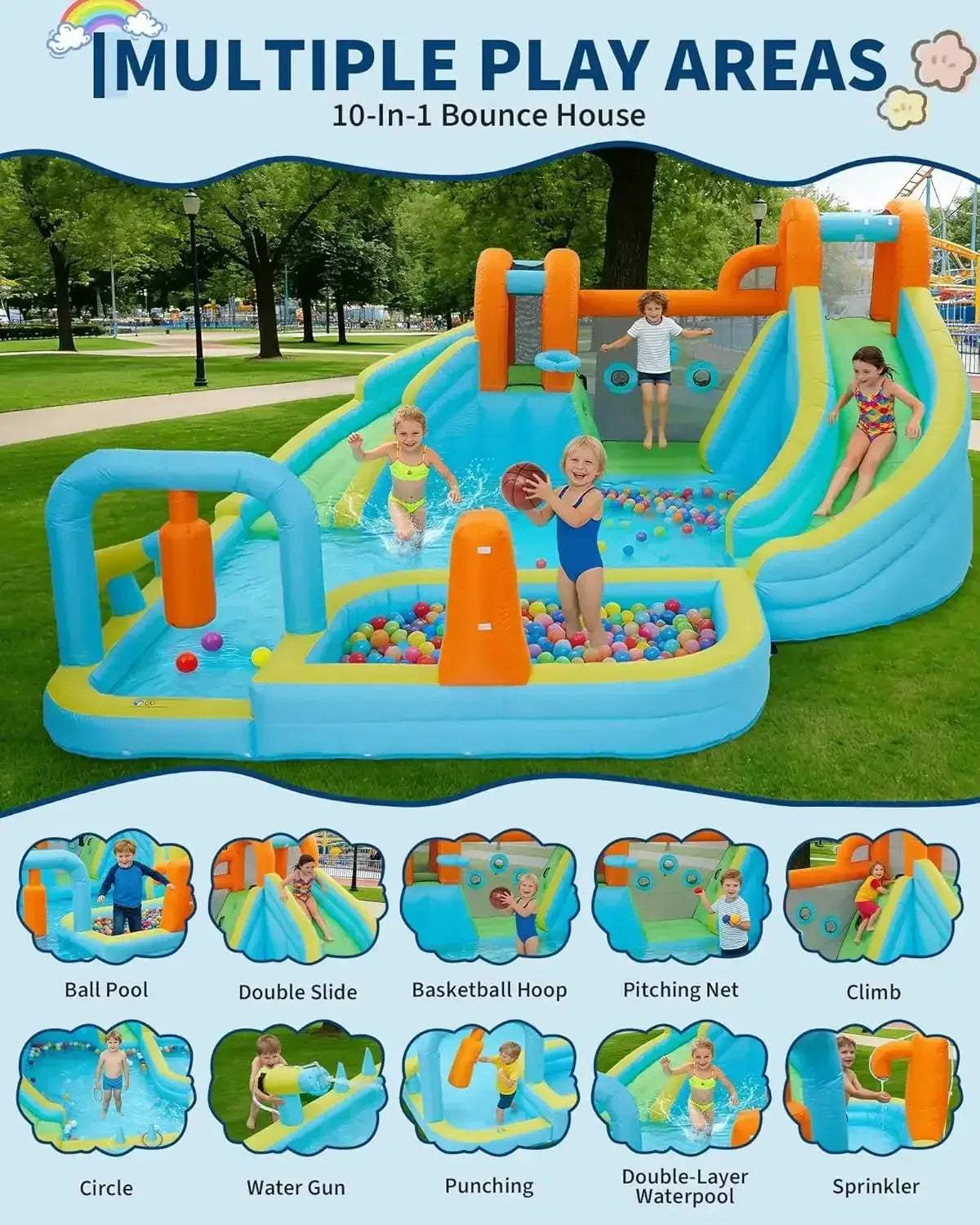 Inflatable 7 in 1 Bounce House for Kids Outdoor Fun - ToylandEU