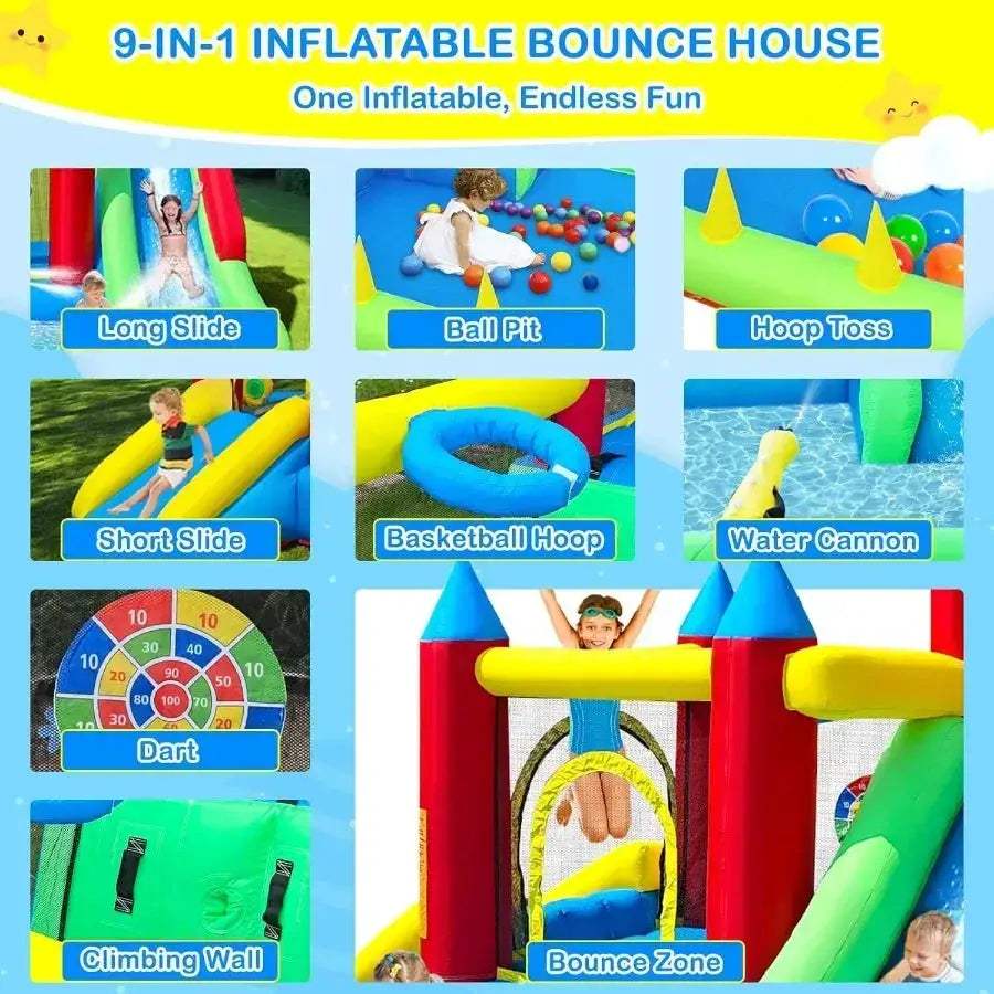 Inflatable 9 In 1 Bounce House With Dual Slides Kids - ToylandEU