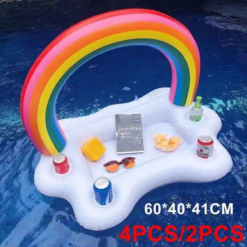 Summer Rainbow Inflatable Toys Beer Drinking Cooler Table Bar Tray Beach Swimming Pool Party Float Inflatable Ring Water Toys - ToylandEU