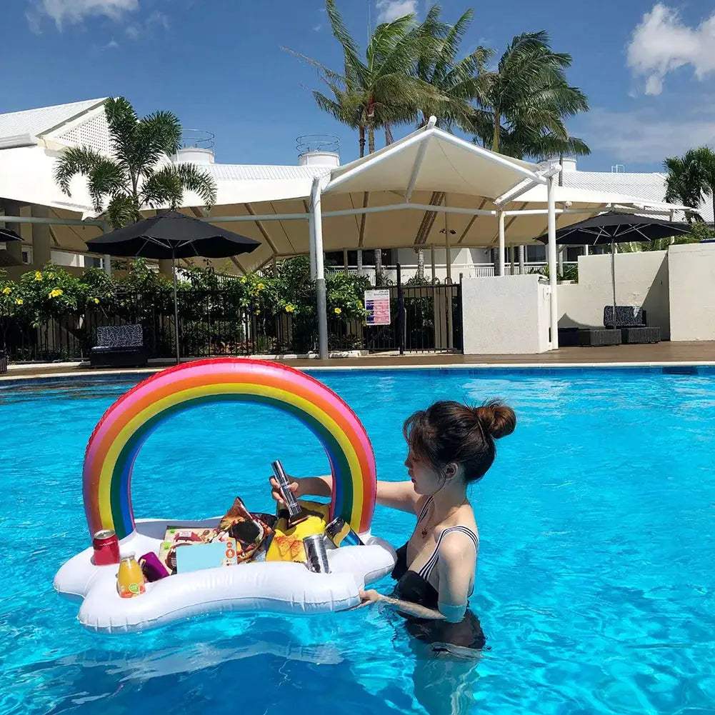 Summer Rainbow Inflatable Toys Beer Drinking Cooler Table Bar Tray Beach Swimming Pool Party Float Inflatable Ring Water Toys - ToylandEU