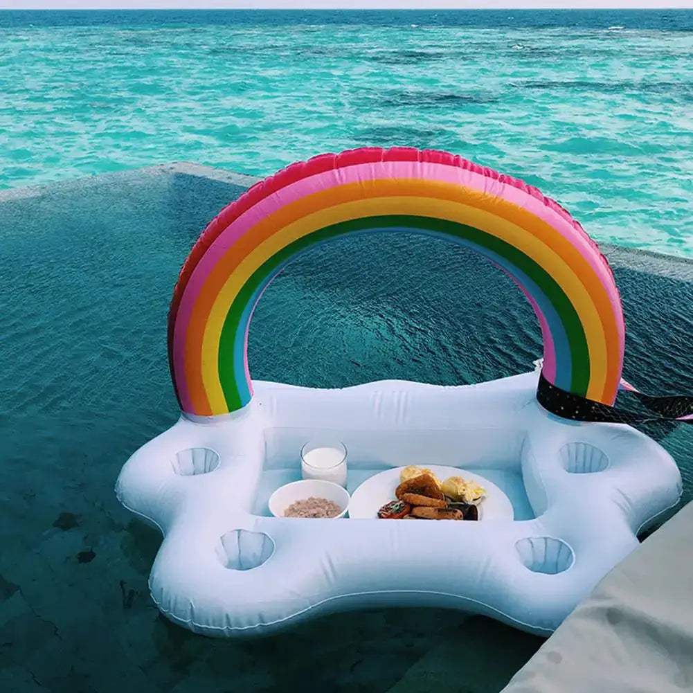 Summer Rainbow Inflatable Toys Beer Drinking Cooler Table Bar Tray Beach Swimming Pool Party Float Inflatable Ring Water Toys - ToylandEU