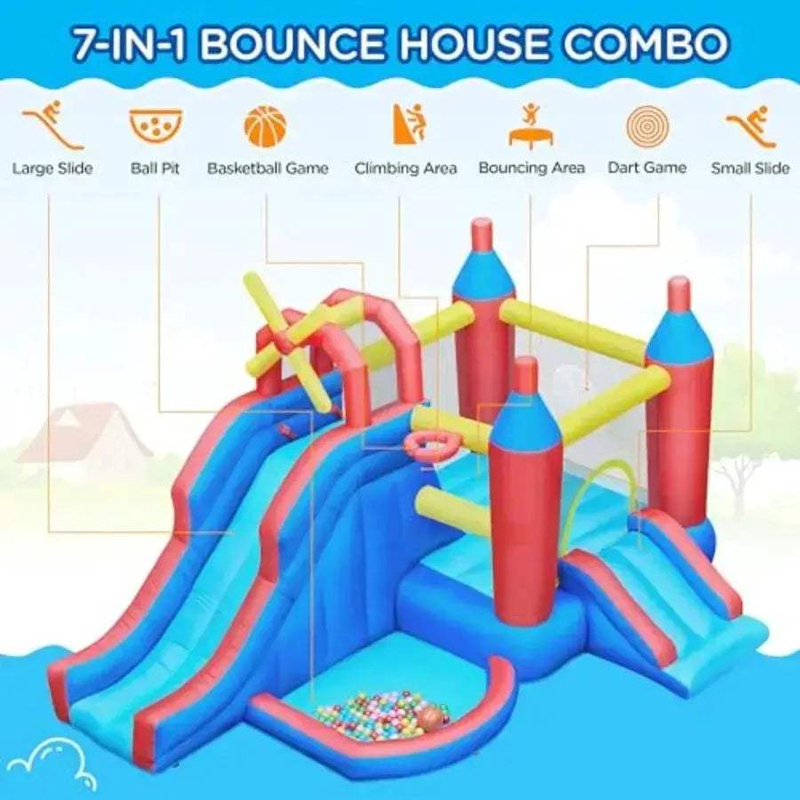 Inflatable Bounce House 7-In-1 Bouncy Castle For Backyard Fun - ToylandEU