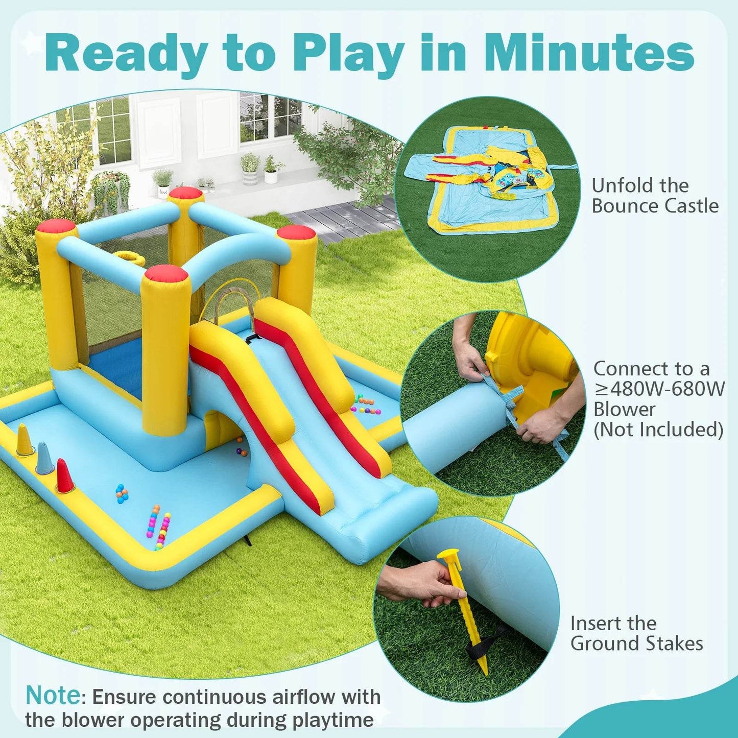 Inflatable Bounce House, 7-in-1 Giant Bouncy Castle Fun - ToylandEU