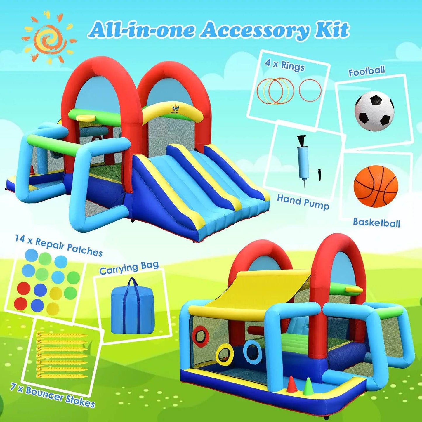 Inflatable Bounce House Kids Bouncy Jumping Castle with Dual Slides Without Blower - ToylandEU