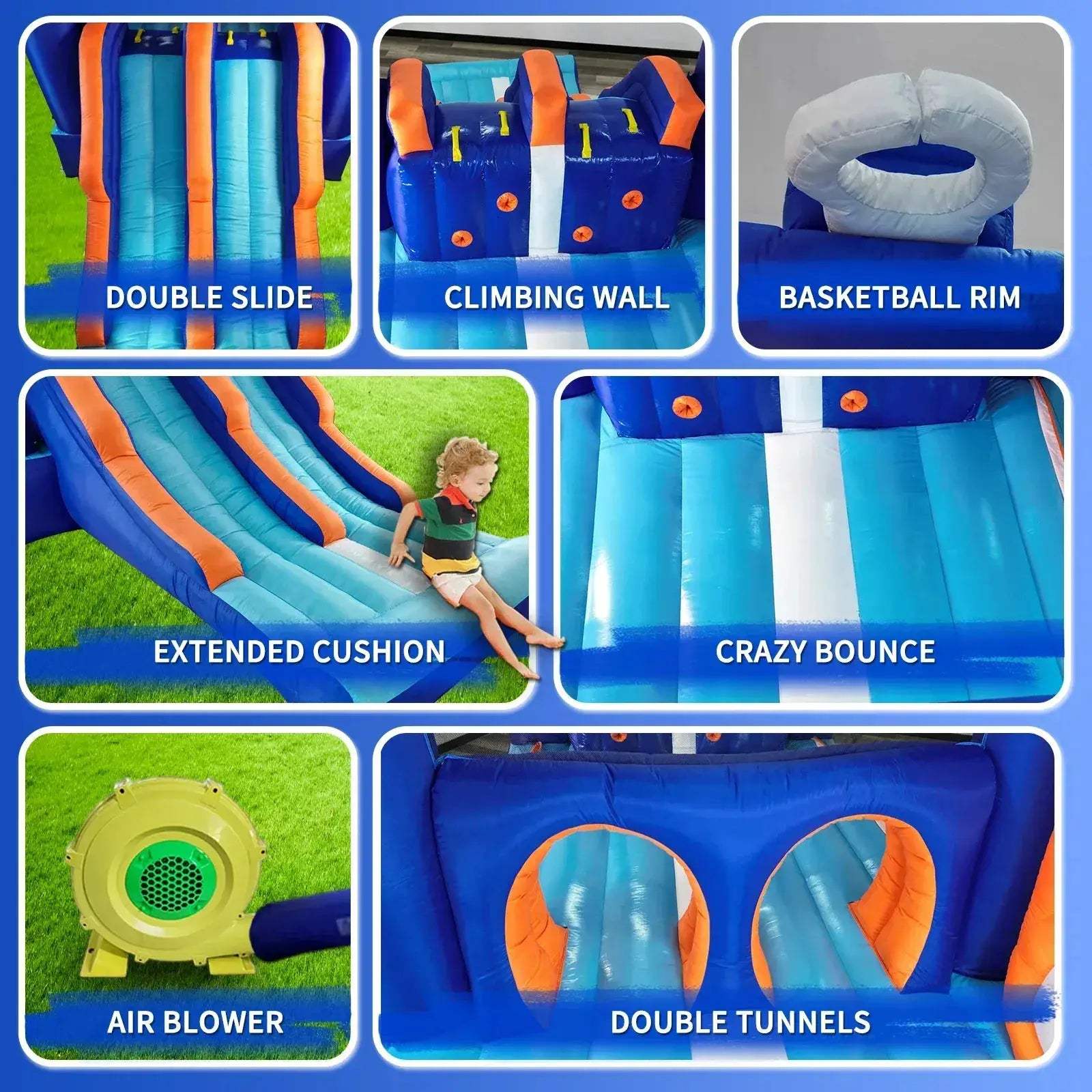 Inflatable Bounce House Obstacle Course With Dual Racing Slides - ToylandEU