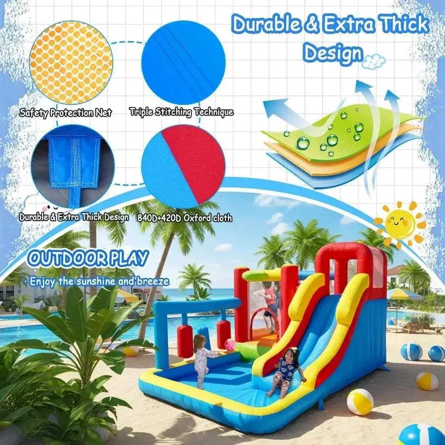 Inflatable Bounce House Obstacle Course With Slide And Ball Pit - ToylandEU