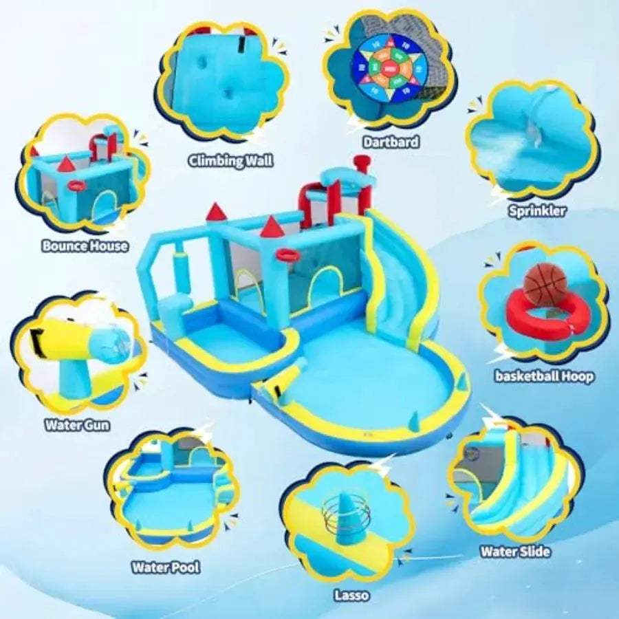 Inflatable Bounce House With Climbing Wall And Splash Pool - ToylandEU