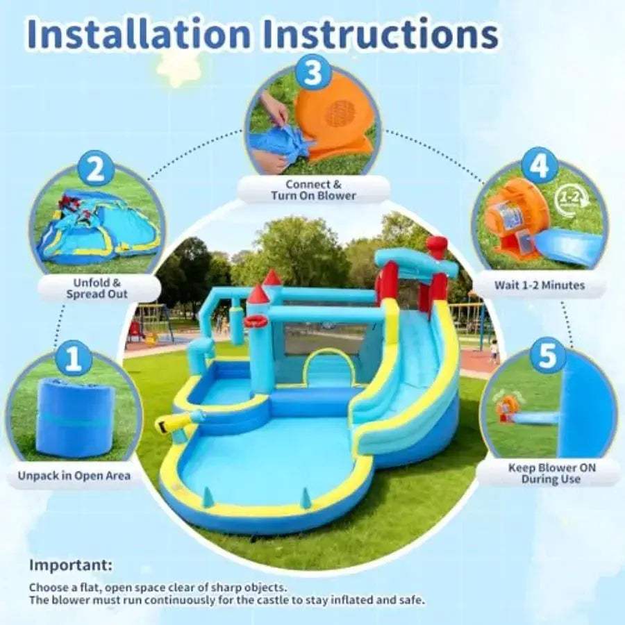 Inflatable Bounce House With Climbing Wall And Splash Pool - ToylandEU