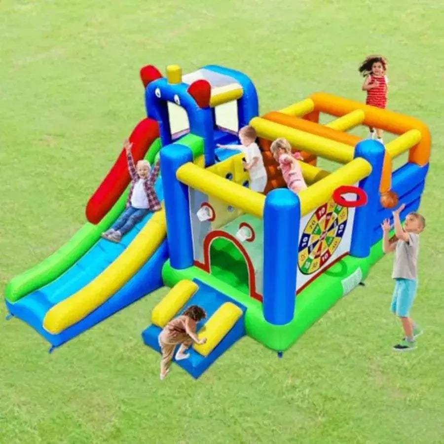 Inflatable Bounce House With Crossbar Obstacle And Dual Slide - ToylandEU