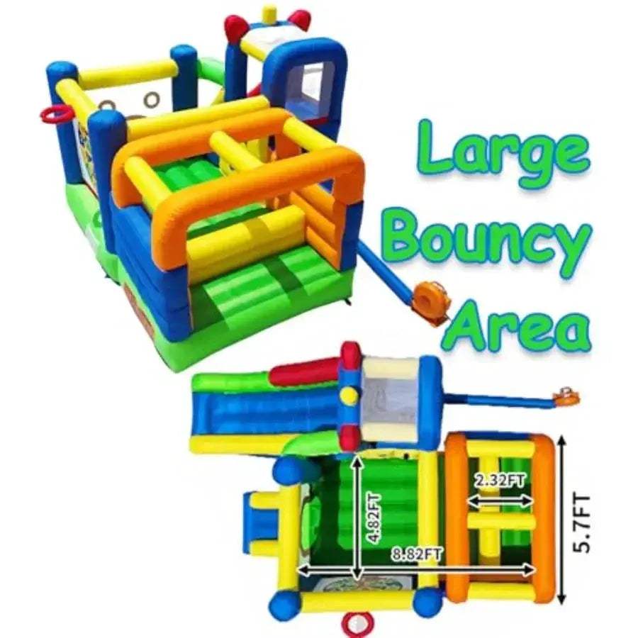 Inflatable Bounce House With Crossbar Obstacle And Dual Slide - ToylandEU