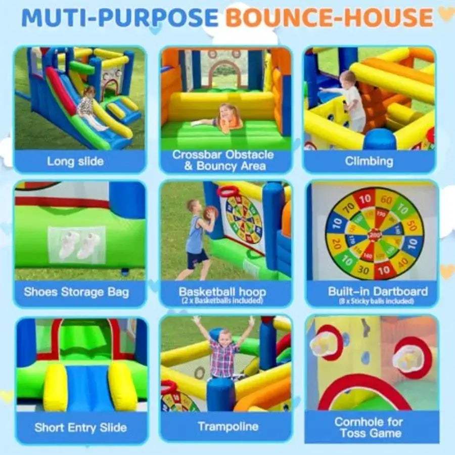 Inflatable Bounce House With Crossbar Obstacle And Dual Slide - ToylandEU