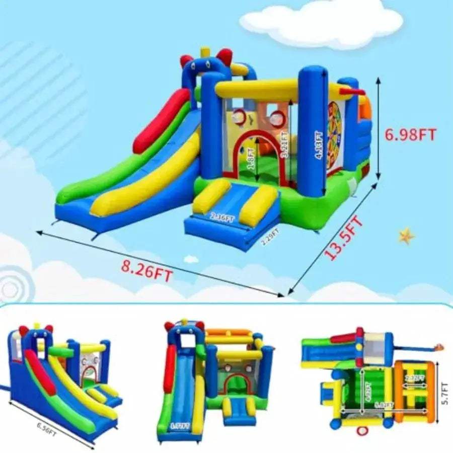 Inflatable Bounce House With Crossbar Obstacle And Dual Slide - ToylandEU