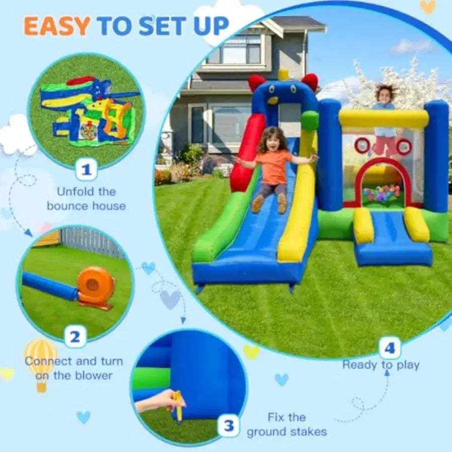 Inflatable Bounce House With Crossbar Obstacle And Dual Slide - ToylandEU