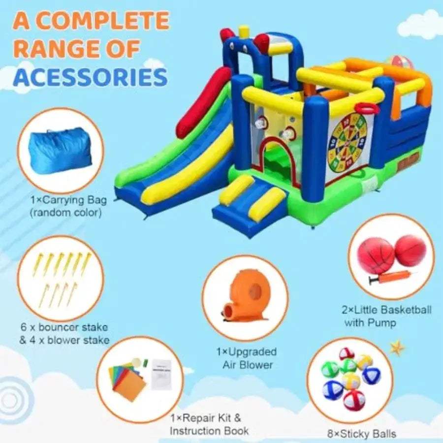 Inflatable Bounce House With Crossbar Obstacle And Dual Slide - ToylandEU