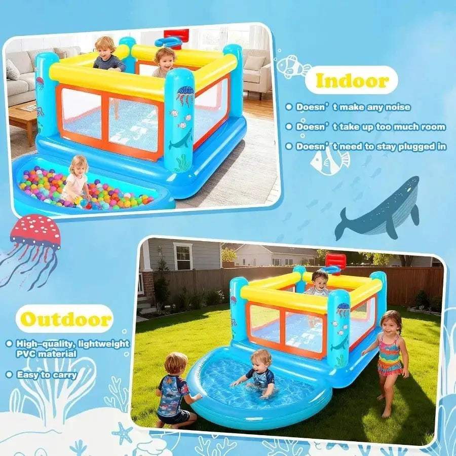 Inflatable Bounce House With Removable Ball Pit And Basketball Hoop - ToylandEU