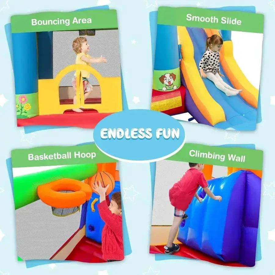 Inflatable Bounce House With Slide Climbing Wall And Basketball Rim - ToylandEU