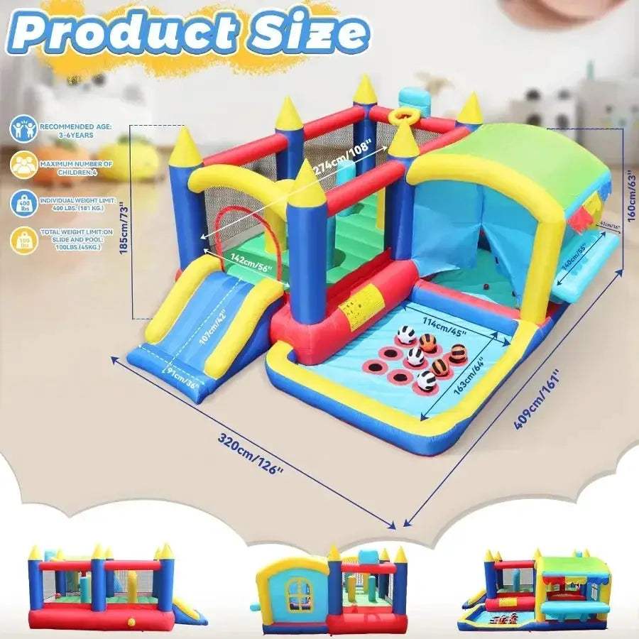 Inflatable Bounce House With Slide Durable 420D Oxford Fabric - ToylandEU