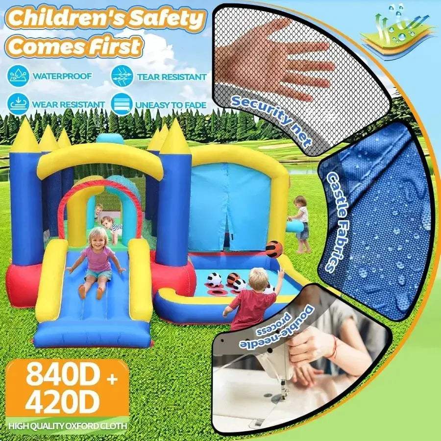 Inflatable Bounce House With Slide Durable 420D Oxford Fabric - ToylandEU