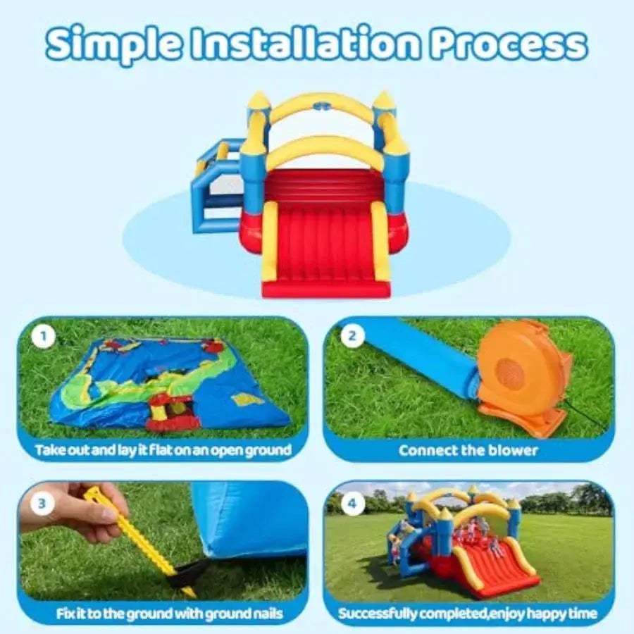  Inflatable Bounce House With Slide Indoor Outdoor Safe -  ToylandEU™