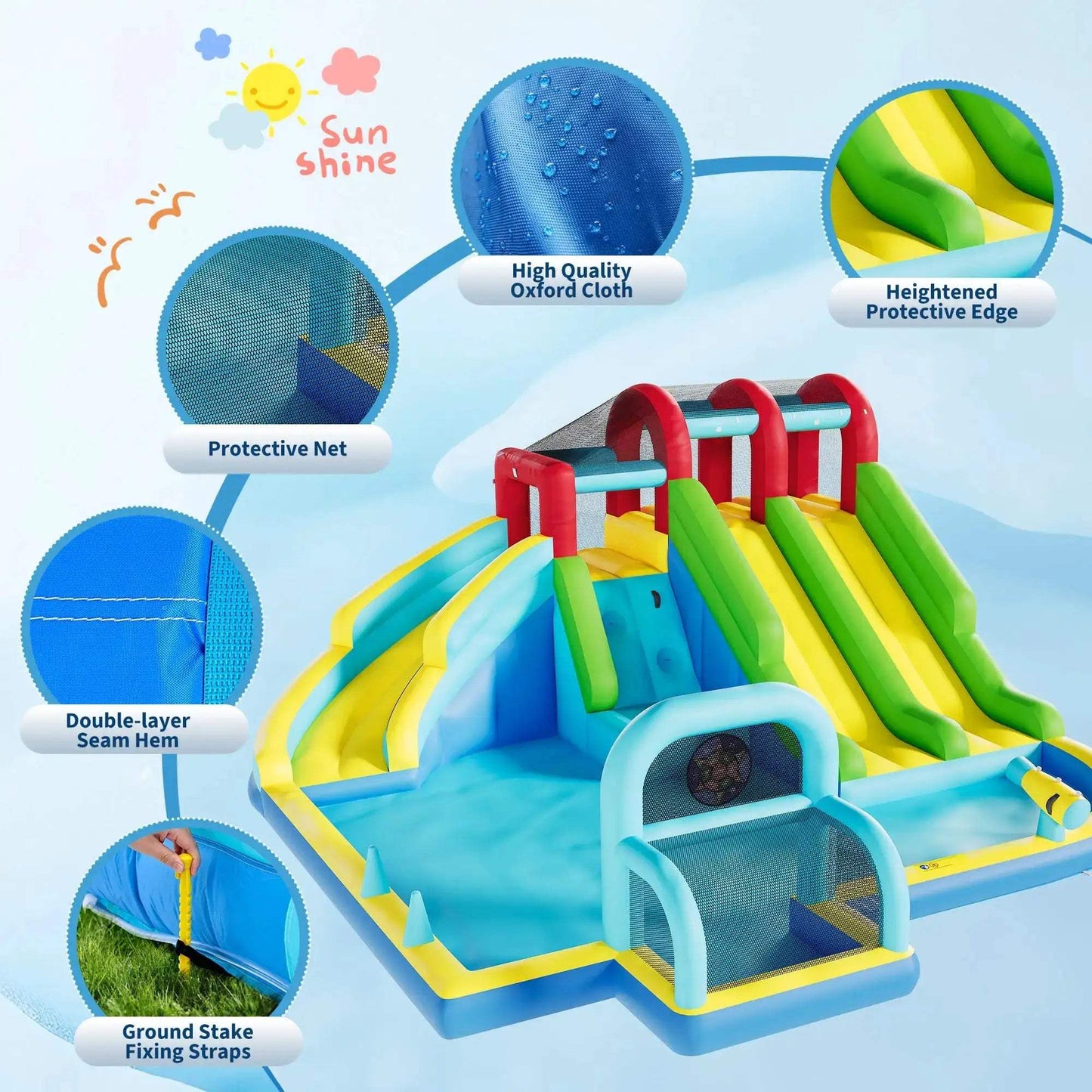  Inflatable Bounce House With Three Water Slides Durable -  ToylandEU™