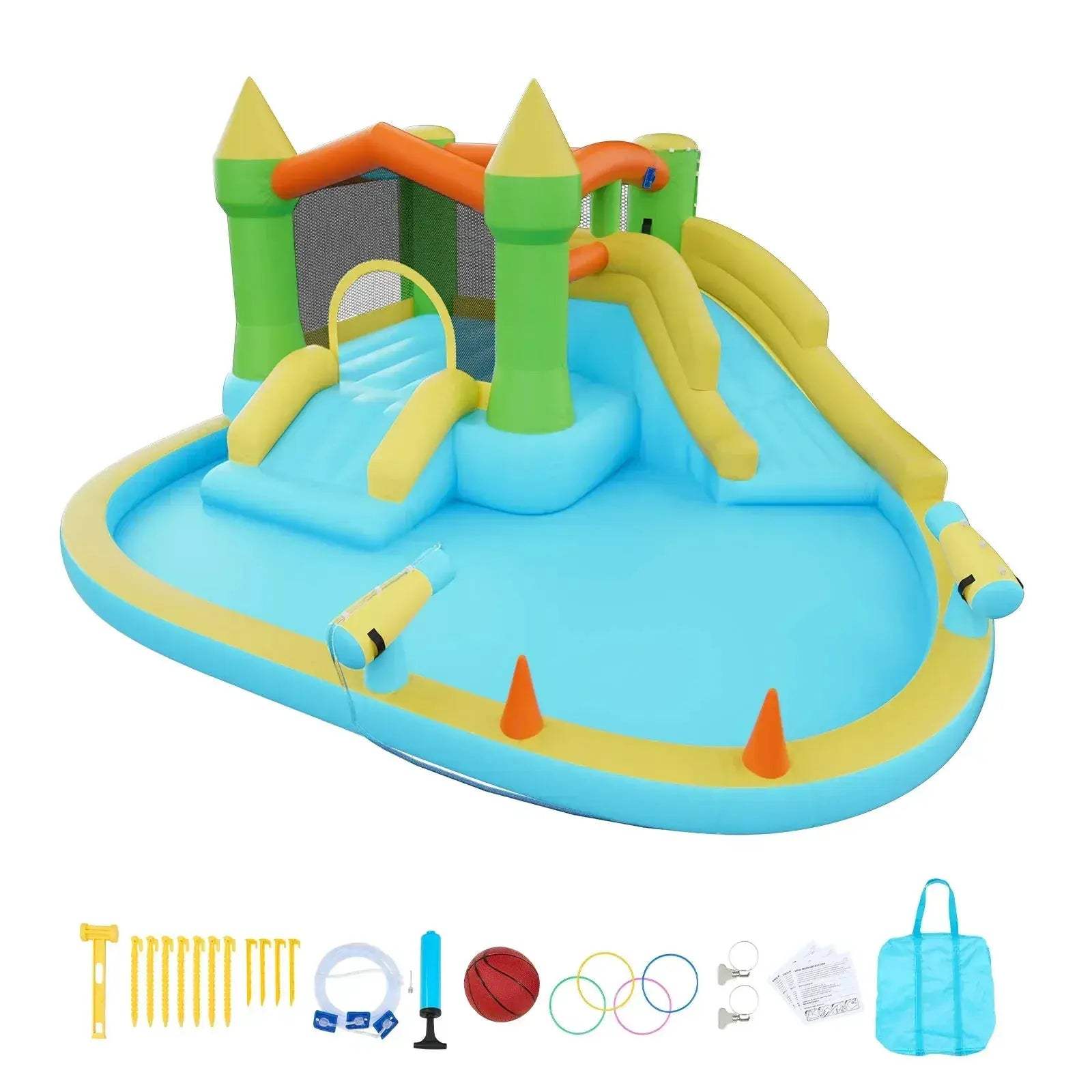 Inflatable Bounce House With Water Slide And Basketball Hoop - ToylandEU